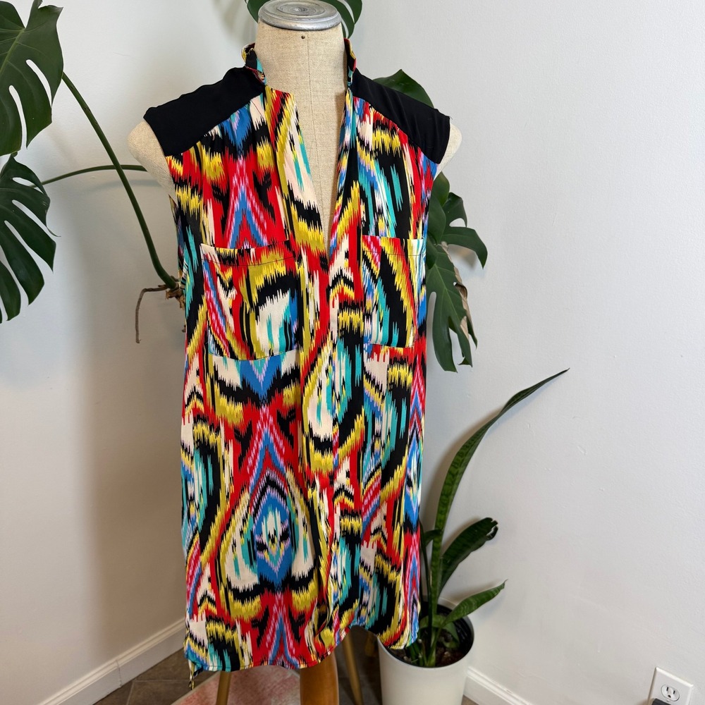 Silence + Noise Ikat Tribal Print Sleeveless Tunic Top S Multicolor Womens